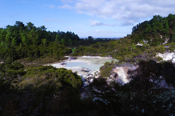Panoramic view of a geothermal lake