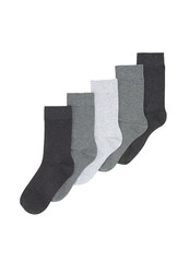 Set of short socks white, grey, black isolated on white background. Three pair of socks in different colors. Sock for sports on invisible foot as mock up for advertising, branding, design.