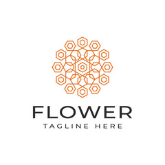 Modern Vintage Vector of Mandala Flower Line Style Abstract Logo Design Template, Hexagon and Circle forming a Floral