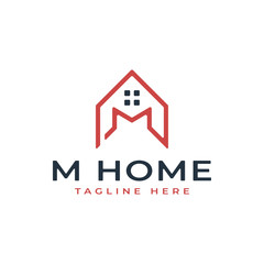 Modern Professional Logo Design Vector Template, Monogram Initials Letter M or AM, House or Home Building with Window Symbols Icon Line