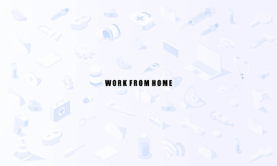 Work from home background Medical healthcare Medical and Technology tool Social media monitoring concept in isometric vector design.