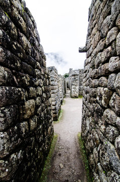 Peru Inca path wall to protect the fortress of Miciu picciu