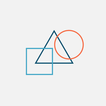 simple geometrical logo with triangle, square and circle on a blue background. Vector illustration