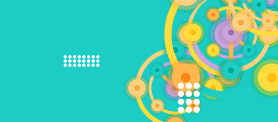 Flat style geometric abstract background, round dots or circle connections on color background. Technology network concept.