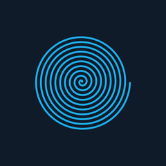 Blue linear spiral. Archimedean spiral. Isolated illustration on white background. Vector.