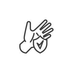Clean and protect line icon. linear style sign for mobile concept and web design. Hand and shield outline vector icon. Symbol, logo illustration. Vector graphics