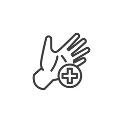 Use hand sanitizer line icon. linear style sign for mobile concept and web design. Hand and medical cross outline vector icon. Symbol, logo illustration. Vector graphics