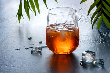 Classic Negroni cocktail with ice cubes