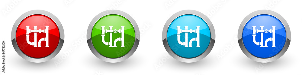 Poster pipeline silver metallic glossy icons, tube, pipe and industrial concept set of modern design button