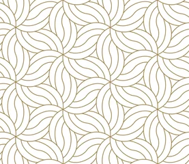 Stickers meubles Or abstrait géométrique Motif floral sans couture avec texture de ligne de fleur géométrique abstraite, or sur fond blanc. Papier peint simple moderne léger, toile de fond de carreaux lumineux, élément graphique décoratif