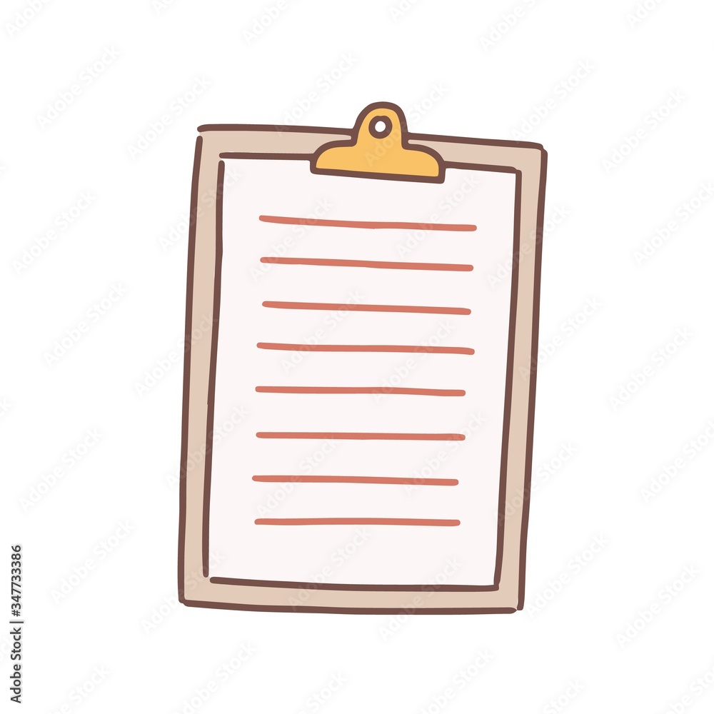 Aufkleber cartoon note paper blank with clip board vector flat illustration. colorful sheet to writing notes i
