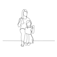 Mother and daughter show enthusiasm - Continuous line drawing 