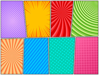Comic book pages colorful composition with various humor effects. Vector illustration