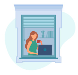 Female freelancer working near window at home