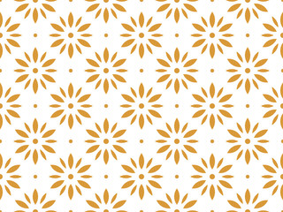 Flower geometric pattern. Seamless vector background. White and gold ornament. Ornament for fabric, wallpaper, packaging. Decorative print