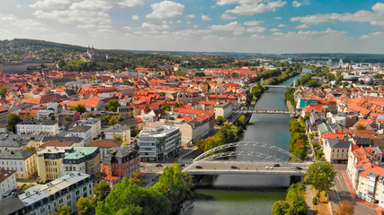 Naklejka na ściany i meble Bamberg, Germany. Amazing aerial view on a sunny day