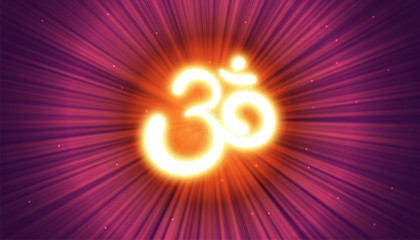 Om symbol, glowing vector background.
