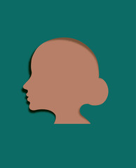 Young woman head in profile. Paper art style.