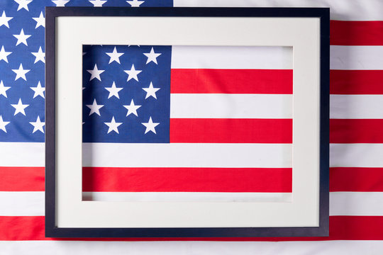 America Flag and photo frame background with copy space for text. Patriotic holidays Concept