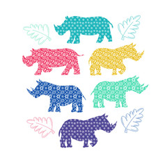 colorful rhinoceros with floral pattern