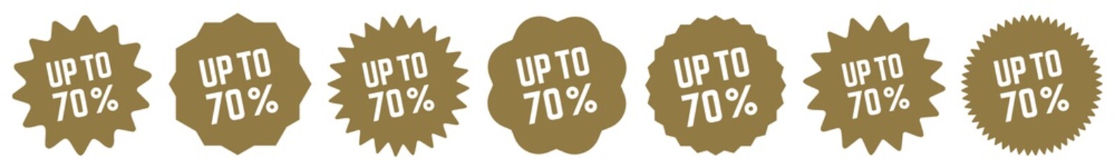 Up To 70 Percent Tag Gold | 70% Icon | Sticker | Deal Label | Variations