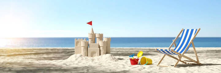 Sandcastle on the beach on vacation during summer vacation