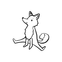 Cute fox making yoga stretch, black line vector character isolated. Lovely forest animal anthropomorphic character