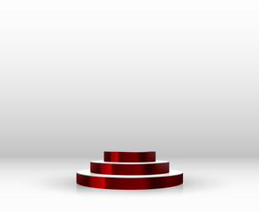 Empty round pedestal or platform for display, for design. Realistic 3D podium on white background.