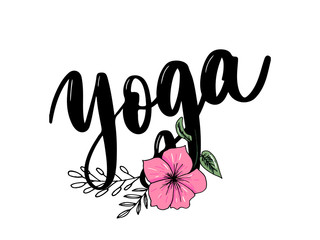 Yoga studio concept logo design. Elegant hand lettering for your design. Can be printed on greeting cards, paper and textile designs, etc.