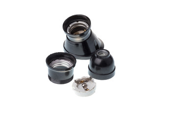 Set of black E27 lamp fixture sockets, isolated on white background