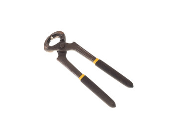 Closed black carpenter pliers, isolated on white background