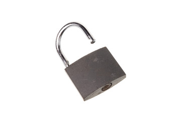 Open gray padlock with no key, isolated on white background