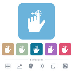 Left handed slide left gesture flat icons on color rounded square backgrounds