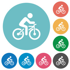 Bicycle with rider flat round icons