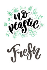 Plastic free product sign for labels, stickers no plastic lettering