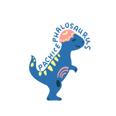 Cartoon dinosaur Pachicephalosaurus. Cute dino character isolated. Playful dinosaur vector illustration on white background