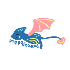 Cartoon dinosaur Pterosaurus. Cute dino character isolated. Playful dinosaur vector illustration on white background
