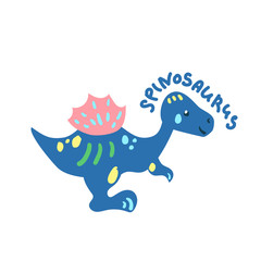 Cartoon dinosaur Spinosaurus. Cute dino character isolated. Playful dinosaur vector illustration on white background