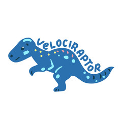 Cartoon dinosaur Velociraptor. Cute dino character isolated. Playful dinosaur vector illustration on white background