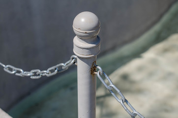 Rusty steel chain. Marine chain. The metal column.