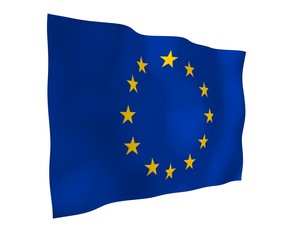 Slightly waving flag of the European Union isolated on white background, 3D rendering. Symbol of Europe. 3D illustration