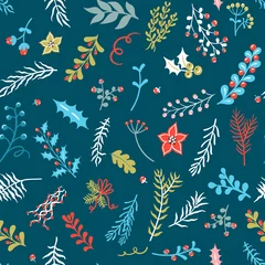 Garden poster Scandinavian style Scandinavian cozy Christmas seamless pattern with cute hand drawn floral elements