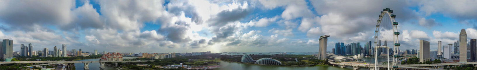 SINGAPORE - JANUARY 2, 2020: Aerial panoramic view of city skyline from ferrys wheel