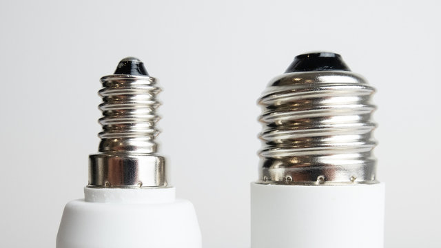 E14 and E27 light bulb screw fitting side by side