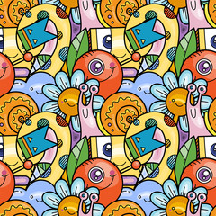 Kawaii seamless pattern doodle monsters,cute and fun variety of colors animals