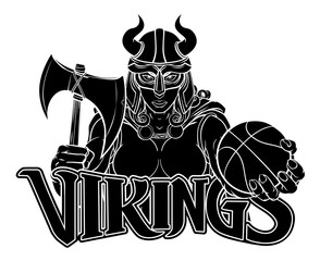 A Viking female warrior woman gladiator basketball sports mascot