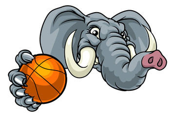 An elephant basketball sports animal mascot holding a ball