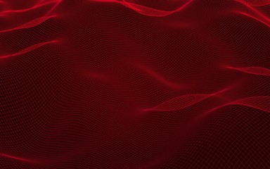Abstract landscape on a red background. Cyberspace grid. hi tech network. 3D illustration