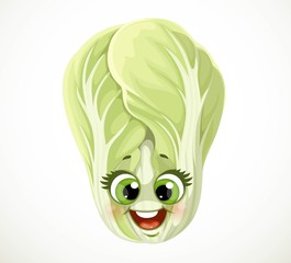 Cute little cartoon emoji Chinese cabbage isolated on white background