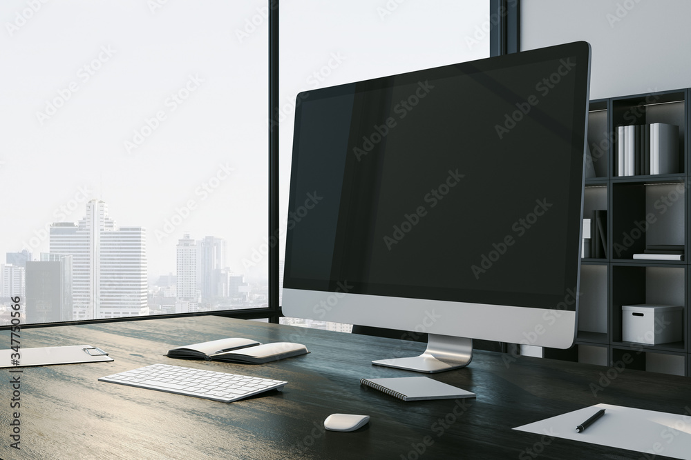 Poster Modern designer workplace with empty computer screen